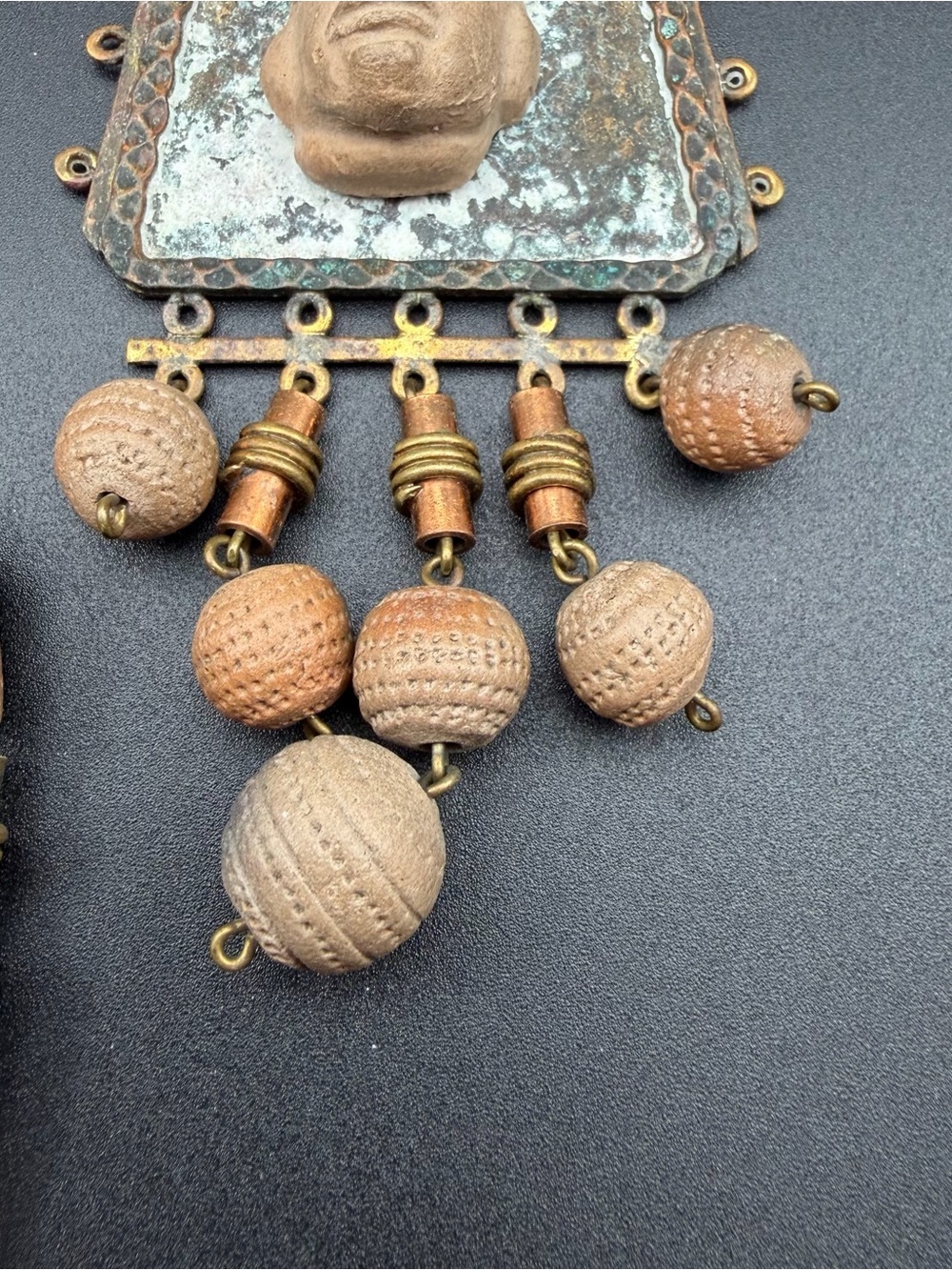 Vintage Casa Maya Mexico mixed-metal carved clay pendant necklace #B82 - Picture 3 of 13